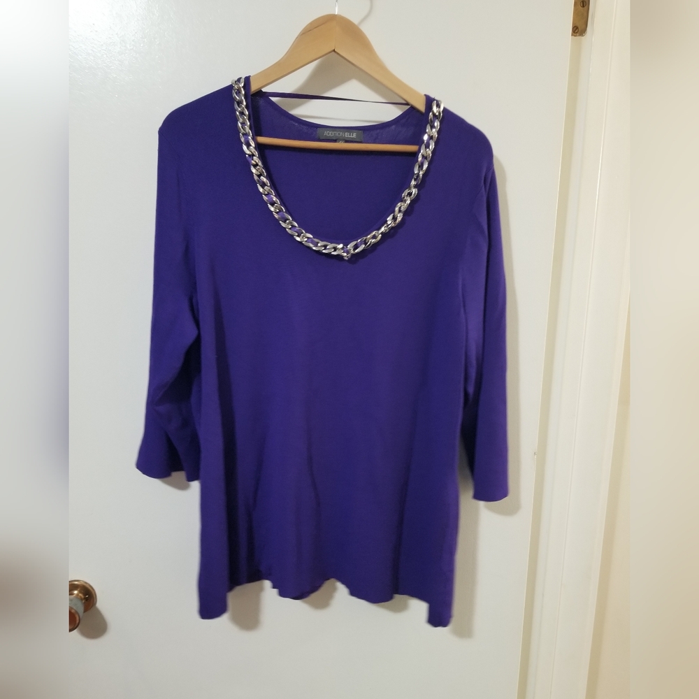 Addition Elle Purple Blouse with Gold Chain Accent